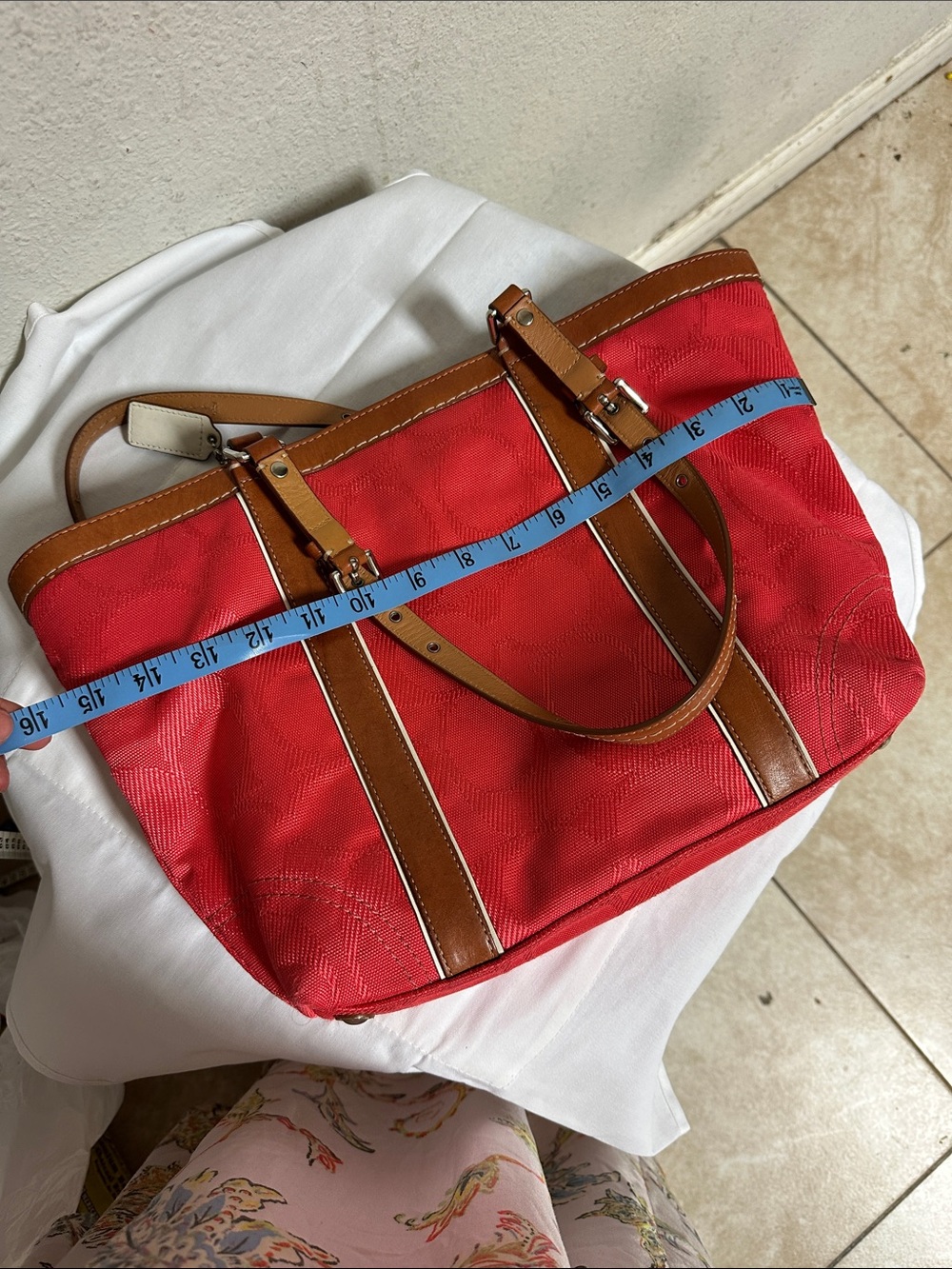 Coach Red Tote with Brown Leather Trim - Picture 15 of 16